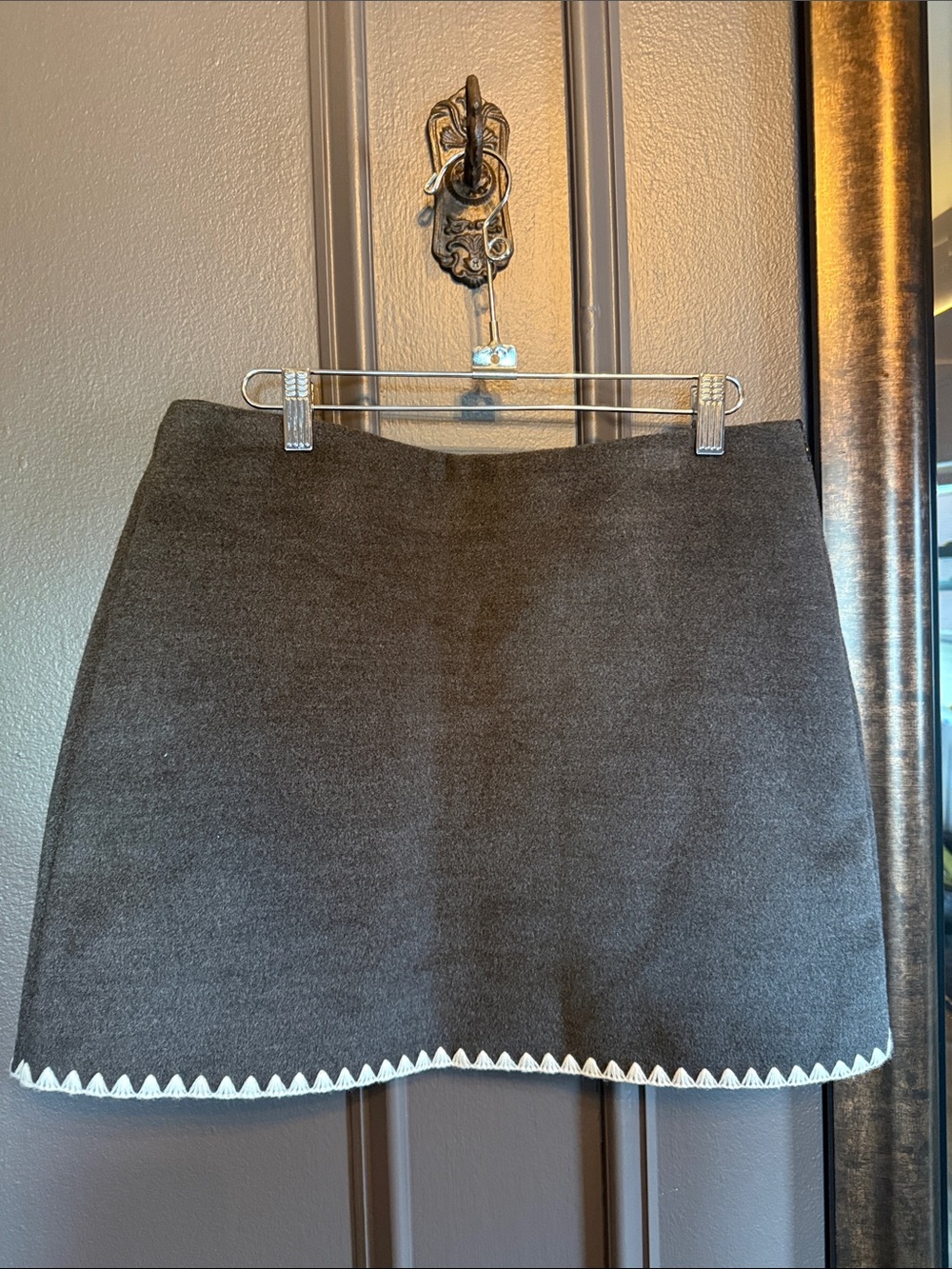 Commense Charcoal Mini Skirt with White Zigzag Hem